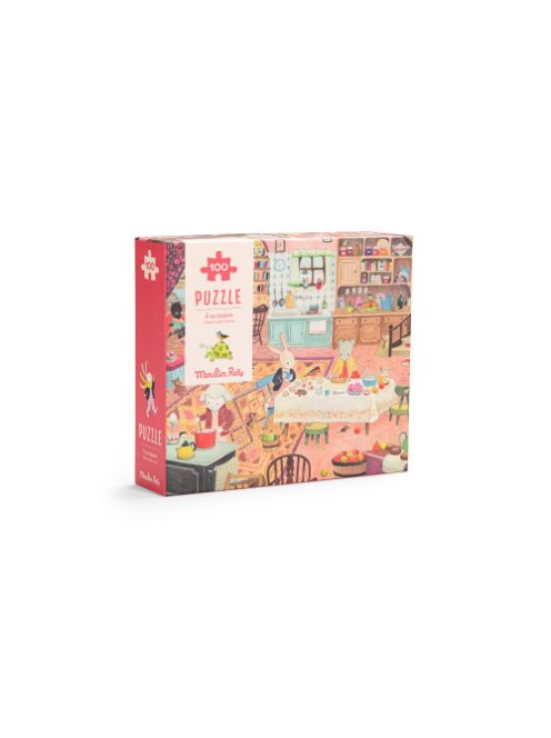 Moulin Roty - A nagy család - A házikóban puzzle - kirakó (100 darabos)