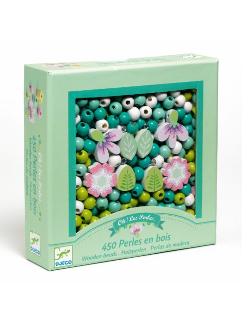 Djeco Fagyöngy készlet - Levelek és virágok - Wooden beads, leaves and flowers